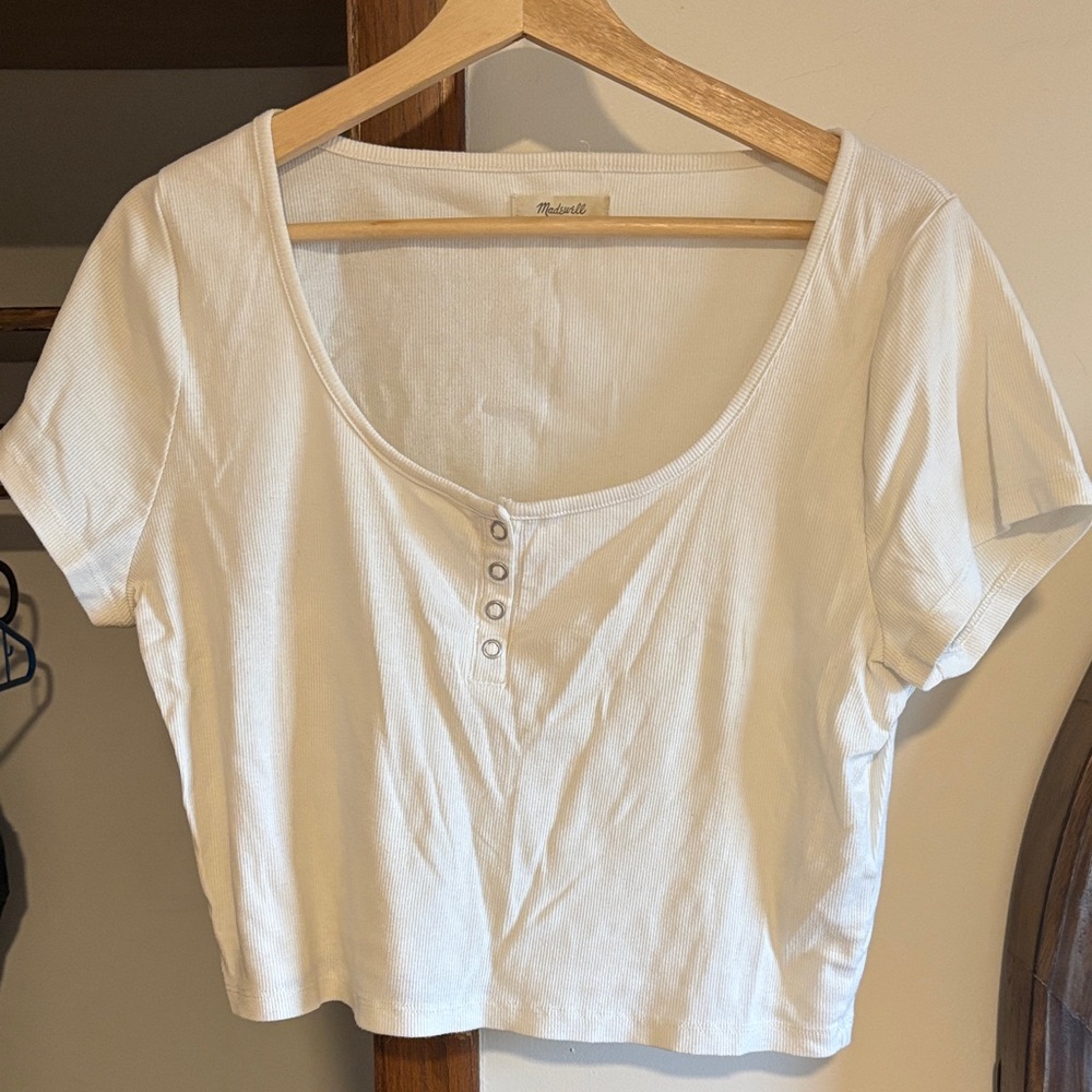 Madewell White Buttoned Crop Top